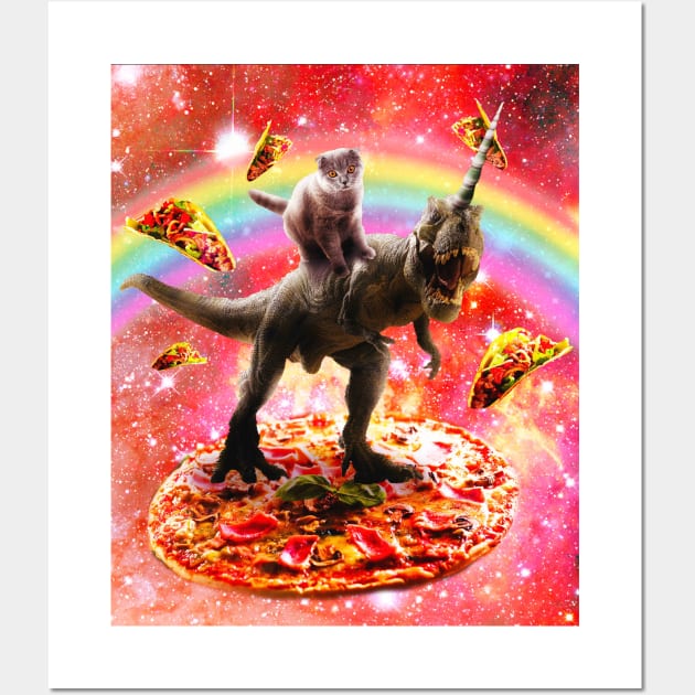 Space Cat Riding Dinosaur Unicorn - Pizza & Taco Wall Art by Random Galaxy